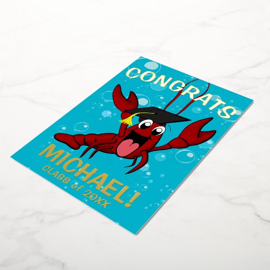 卒業式ザリガニ煮沸ロブスター魚介類パーティー 箔招待状 (回転した状態)