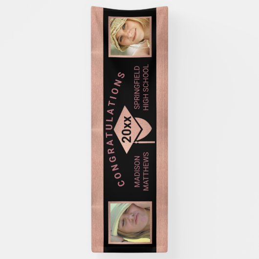 卒業式シックバラ金ゴールドおめでとう写真 横断幕 (縦)