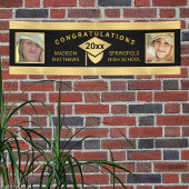 卒業式シック金ゴールドおめでとう写真 横断幕