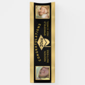 卒業式シック金ゴールドおめでとう写真 横断幕 (縦)