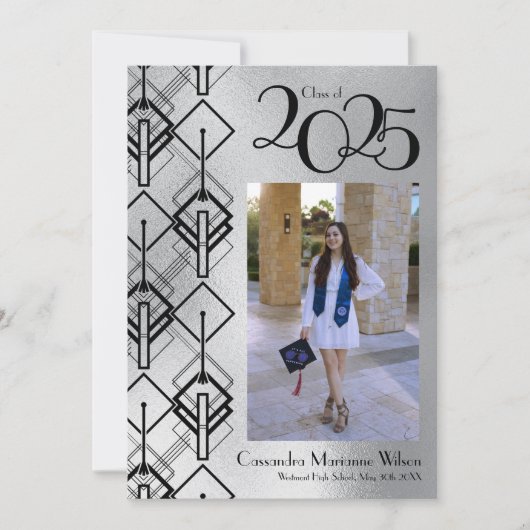 卒業式シルバーアールデコブラックアナウンス 招待状 (正面)