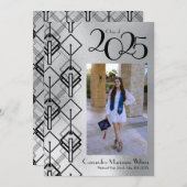 卒業式シルバーアールデコブラックアナウンス 招待状 (正面/裏面)