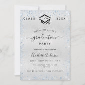 卒業式シルバーライトブルーグリッターキラキラ 招待状 (正面)