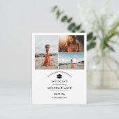 卒業式シンプルの日付を保存するグラッドハット写真 ポストカード (スタンド正面)