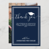 卒業式シンプルフォトネイビーブルー サンキューカード (正面/裏面)