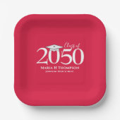 卒業式シンプルミニマモダンリストクリムゾンレッド ペーパープレート (正面)