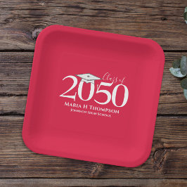 卒業式シンプルミニマモダンリストクリムゾンレッド ペーパープレート