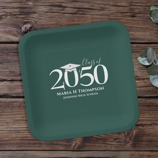 卒業式シンプルミニマモダンリストダークグリーン ペーパープレート