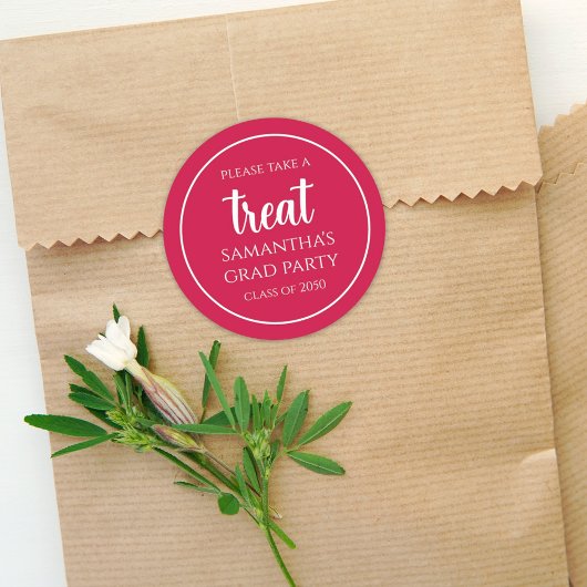 卒業式シンプルミニマリストクリムゾンレッドトリート ラウンドシール