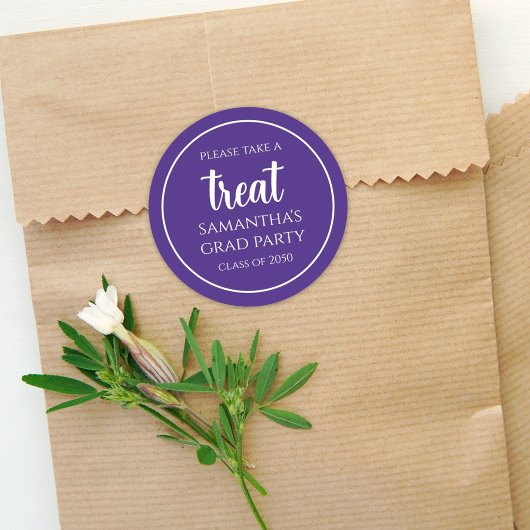 卒業式シンプルミニマリストスクリプトパープルトリート ラウンドシール