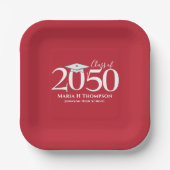 卒業式シンプルミニマリスト赤いモルタルボード年 ペーパープレート (正面)