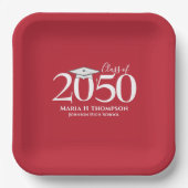 卒業式シンプルミニマリスト赤いモルタルボード年 ペーパープレート (正面)