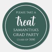 卒業式シンプルミニマルなダークグリーントリート ラウンドシール (正面)