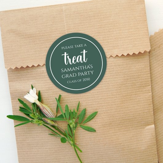 卒業式シンプルミニマルなダークグリーントリート ラウンドシール