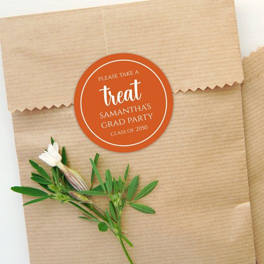 卒業式シンプルミニマル文字オレンジトリート ラウンドシール