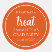 卒業式シンプルミニマル文字オレンジトリート ラウンドシール (正面)