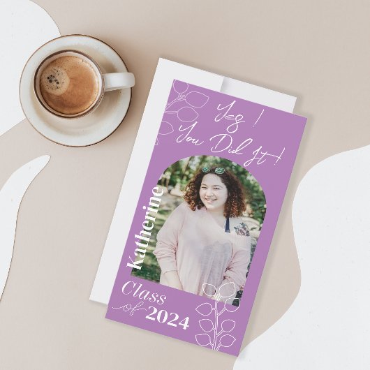 卒業式シンプル葉ラベンダー