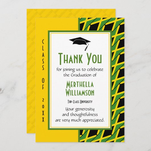 卒業式ジャマイカパーソナライズされたに感謝 サンキューカード (正面/裏面)