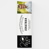 卒業式スタイリッシュ2021タイポグラフィフォトブラック 横断幕 (縦)