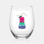 卒業式スーツケースパーソナライズされたカレッジイニシャル ステムなしワイングラス (正面)