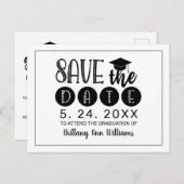 卒業式セーブザデートブラックタイポグラフィホワイト 案内ポストカード (正面/裏面)