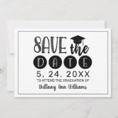 卒業式セーブザデートブラックタイポグラフィホワイト 案内状 (正面)