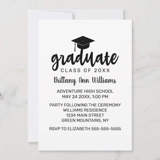 卒業式セーブザデートブラックタイポグラフィホワイト 案内状 (裏面)