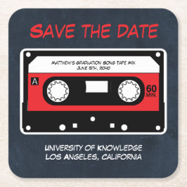 卒業式セーブ·ザ·デート·レトロ·ソング·テープ·ミックス·ブルー スクエアペーパーコースター