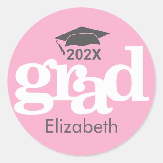 卒業式ソフトピンクはっきりしたタイポグラフィシンプルモダン ラウンドシール (正面)