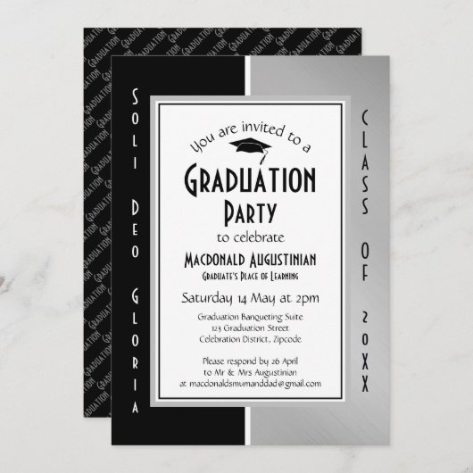 卒業式ソリデオグロリアブラックシルバーグレイ 招待状 (正面/裏面)