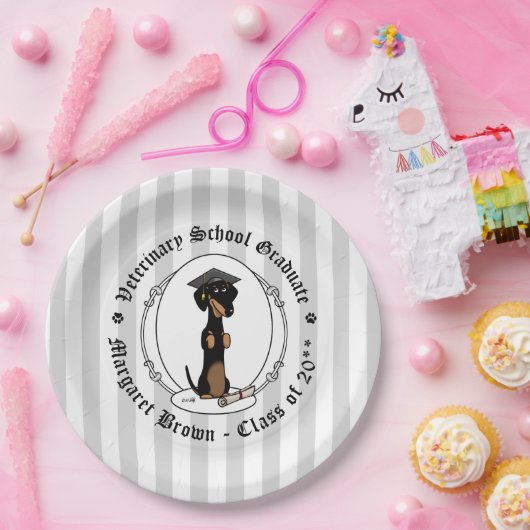 卒業式ダシュント犬（黒とタン）かわいい ペーパープレート (パーティー)