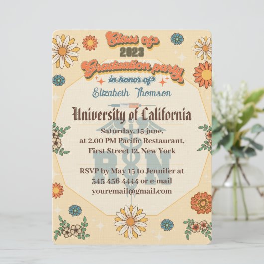 卒業式ナーススクールのグルーヴパーソナライズされたィーピー 招待状 (スタンド正面)