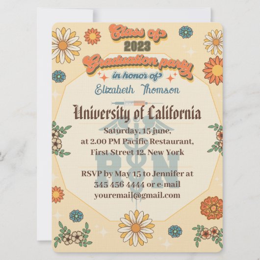 卒業式ナーススクールのグルーヴパーソナライズされたィーピー 招待状 (正面)