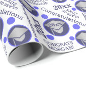 卒業式ネイビーブルーシルバータイポグラフィ追加の年 ラッピングペーパー (ロールコーナー)