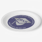 卒業式ネイビーブルーシルバー装飾パーティー ペーパープレート (アングル)