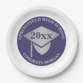 卒業式ネイビーブルーシルバー装飾パーティー ペーパープレート (正面)