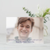 卒業式ネイビーブルーシンプルホワイトオーバーレイ写真 案内状 (スタンド正面)