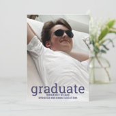 卒業式ネイビーブルーホワイトオーバーレイシンプル写真 案内状 (スタンド正面)