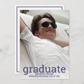 卒業式ネイビーブルーホワイトオーバーレイシンプル写真 案内状 (正面/裏面)