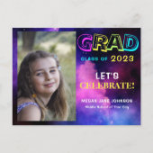 卒業式ネオングロー中学校の卒業写真 インビテーションポストカード (正面)