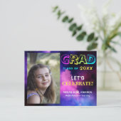 卒業式ネオングロー中学校の卒業写真 インビテーションポストカード (スタンド正面)