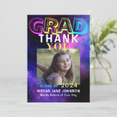 卒業式ネオングロー中学校の卒業写真 サンキューカード (スタンド正面)