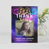 卒業式ネオングロー中学校の卒業写真 サンキューカード (スタンド正面)