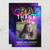 卒業式ネオングロー中学校の卒業写真 サンキューカード (正面/裏面)