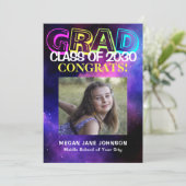 卒業式ネオングロー中学校の卒業写真 案内状 (スタンド正面)