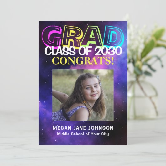 卒業式ネオングロー中学校の卒業写真 案内状 (スタンド正面)