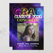 卒業式ネオングロー中学校の卒業写真 案内状 (正面/裏面)