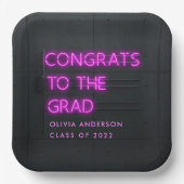 卒業式ネオンピンクタイポグラフィモダンおめでとう ペーパープレート (正面)