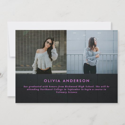 卒業式ネオンピンク明るいモダンおめでとう写真 (裏面)