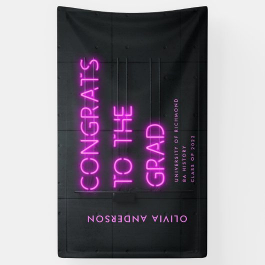 卒業式ネオンブラックピンクおめでとうモダンパーティー 横断幕 (縦)